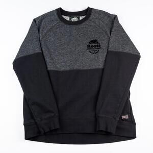 Roots Canada Athletic Goods Colorblock Crewneck Sweatshirt Black Grey Men’s L